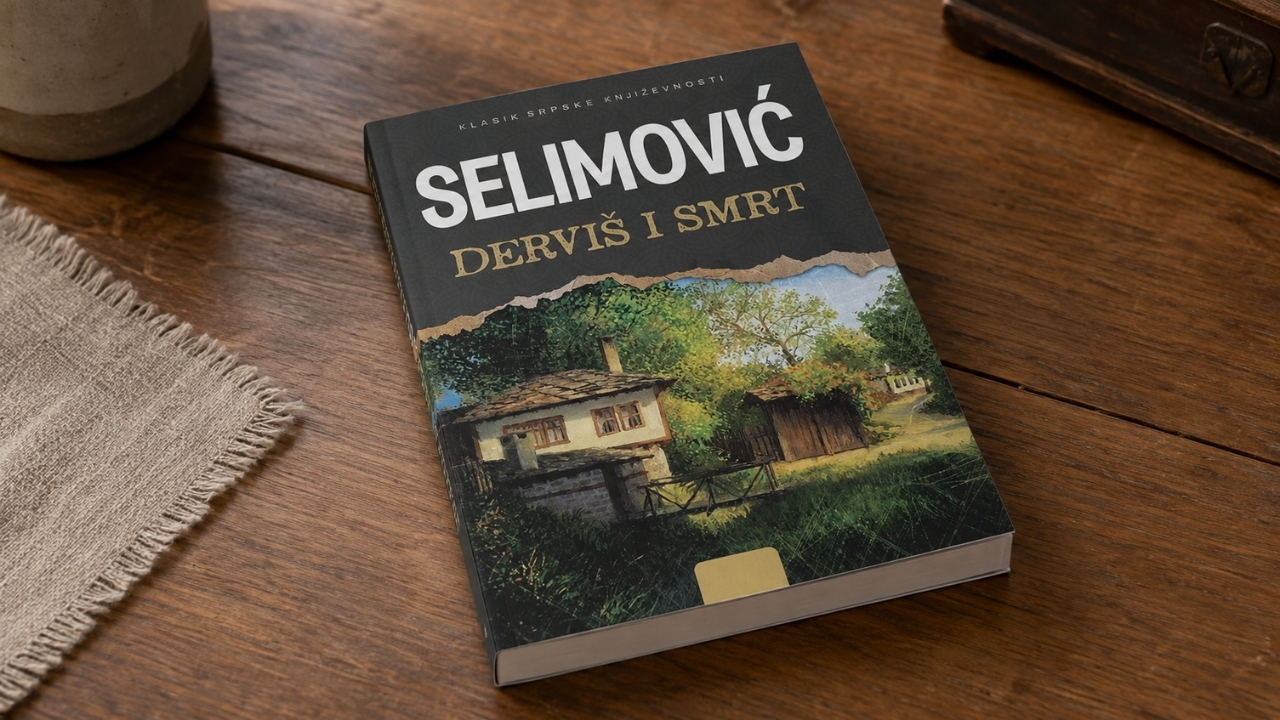 Knjiga „Derviš i smrt“ Meše Selimovića na drvenom stolu