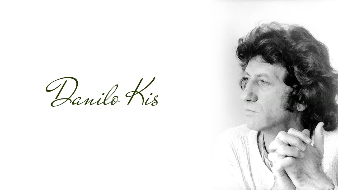 Crno-beli portret Danila Kiša sa natpisom „Danilo Kiš“ na svetloj pozadini