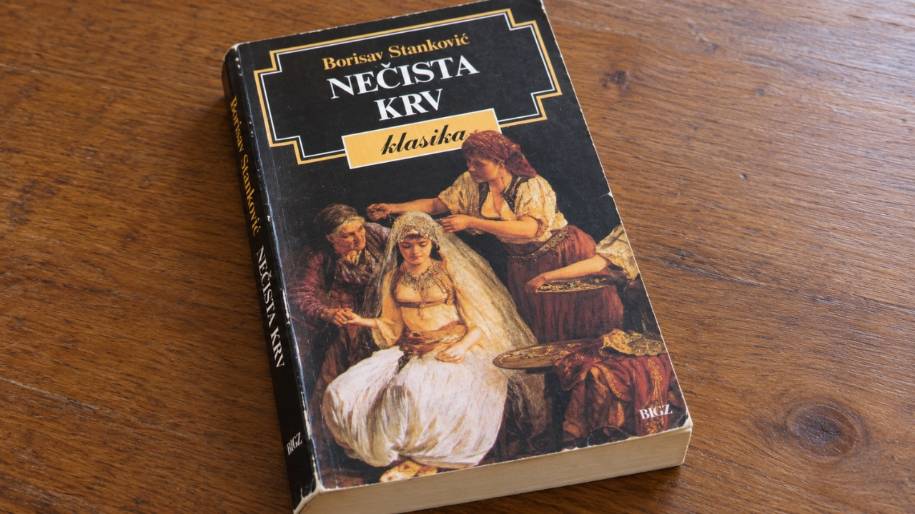 Knjiga Nečista krv Borisava Stankovića na drvenom stolu.