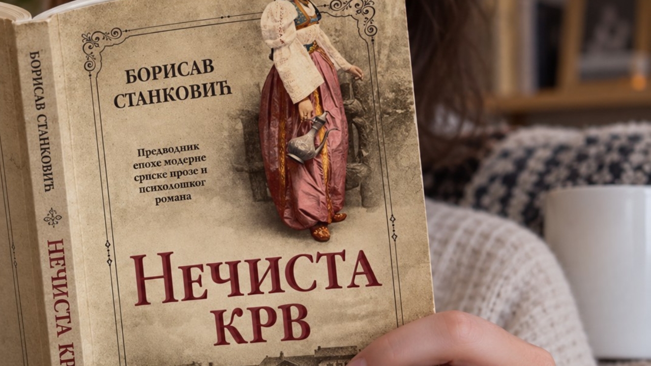 Devojka izbliza čita roman Nečista krv Borisava Stankovića.